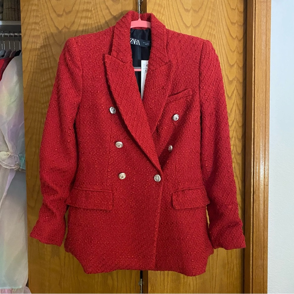 NWT Red Tweed Zara Blazer